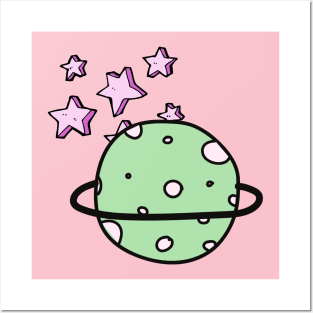 Cute planet and stars illustration Posters and Art